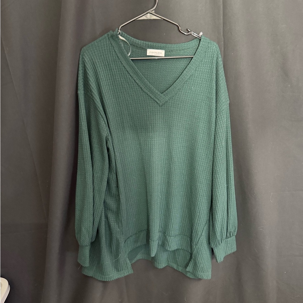 Forest Green Textured V-Neck Top
